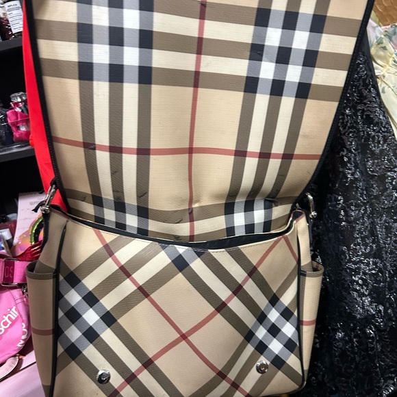 BURBERRY L Large Nova Check Plaid Black Patent Leather Messenger Laptop Bag - Picture 7 of 13